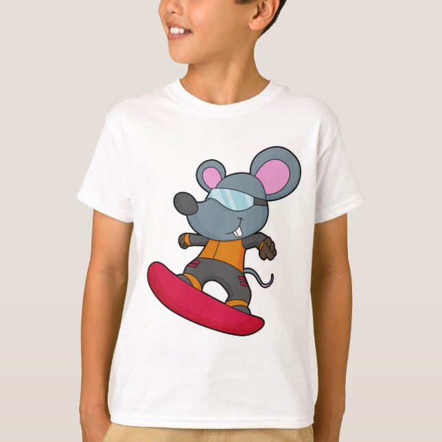Camiseta Rato como Snowboarder com Snowboard (Frente)
