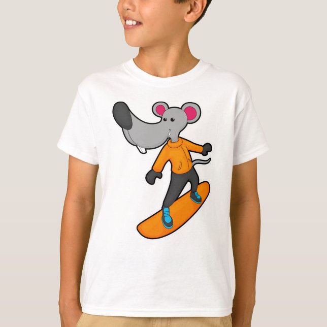Camiseta Rato como Snowboarder com Snowboard (Frente)