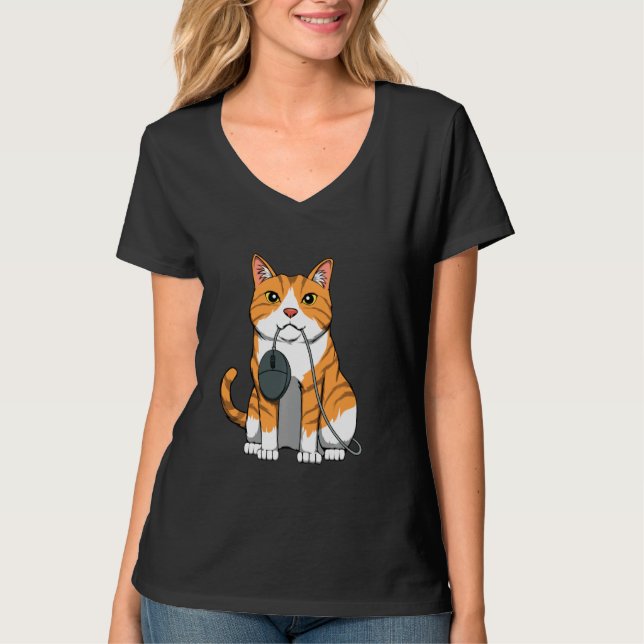 Camiseta Rato De Computador Com Jogos Felinos De Gamer De G (Frente)