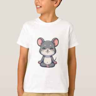 Camiseta Rato de Desenho Animado Meditando Zen para Criança
