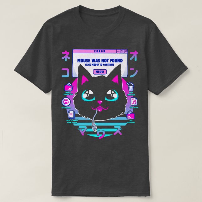 Camiseta Rato de Gato de Onda Vapor não encontrado por Tobe (Frente do Design)