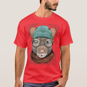 Camiseta Rato do hipster com óculos Roedor do Mouse Lover T