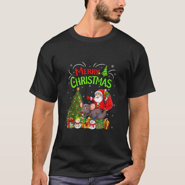 Camiseta Rato do Xmas Desorte Luzes das Árvores Papais noei (Frente)