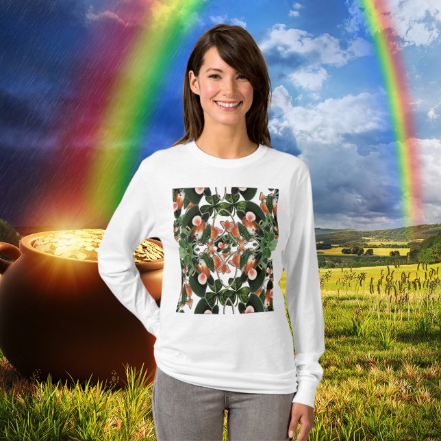 Camiseta Rato em Clover Kaleidoscope Duas Ruas. Dia de Patr (Mouse in Clover Kaleidoscope Two St. Patrick's Day T-Shirt)