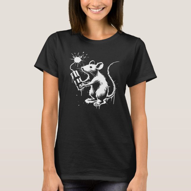 Camiseta rato engraçado com dinamite. (Frente)
