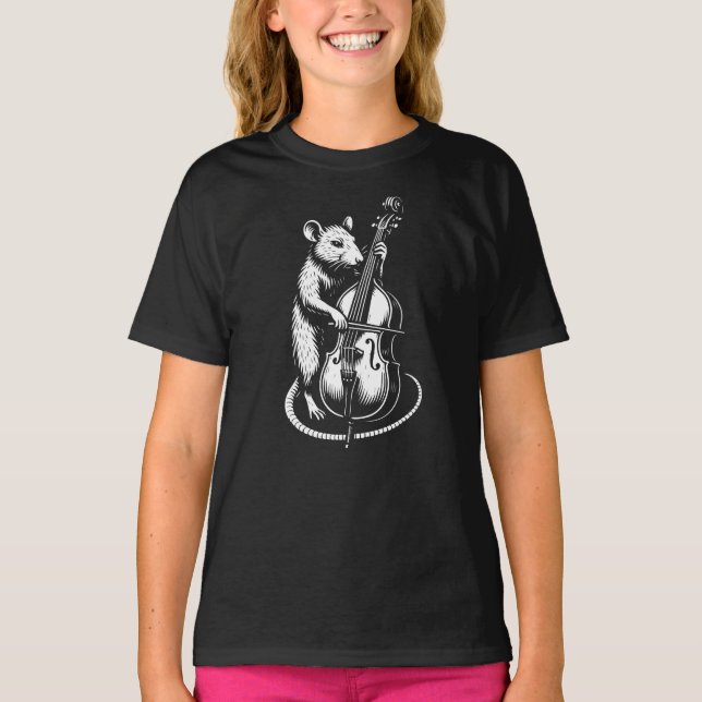 Camiseta Rato engraçado tocando contrabaixo (Frente)