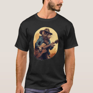 Camiseta Rato Guitarrista Legal com Chapéu de Cowboy e Viol