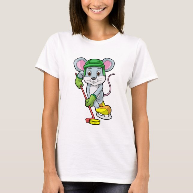 Camiseta Rato no hóquei em gelo com bastão de hóquei (Frente)