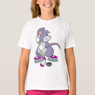 Camiseta Rato no hóquei em gelo com bastão de hóquei em 