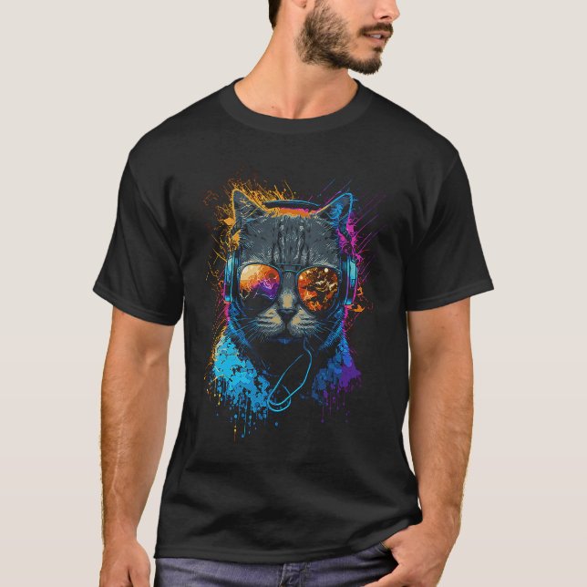 Camiseta Rave Cat Dj Fones de ouvido Kitten House Gatinho (Frente)