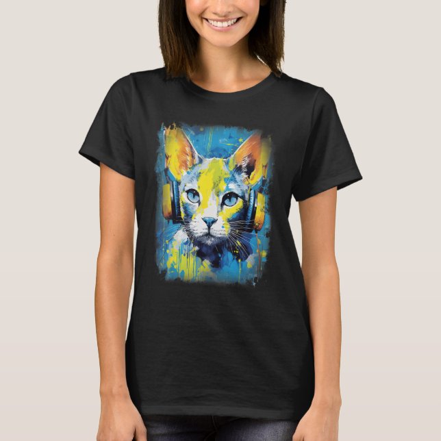 Camiseta Rave EDM Abyssinian Cat Headphone (Frente)