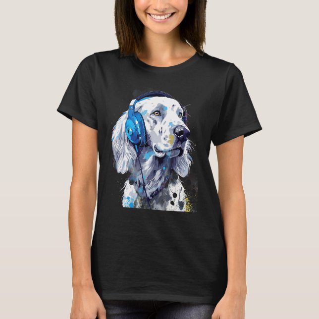 Camiseta Rave EDM English Setter Dog Headphone (Frente)