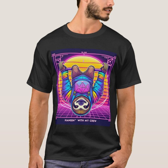 Camiseta Rave Sloth - Synthwave (Frente)