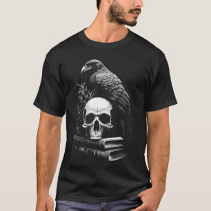 Camiseta Raven Bird, Skull E Livros Witchy Occult Academia