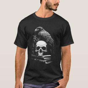 Camiseta Raven Bird Skull E Livros Witchy Occult Academia