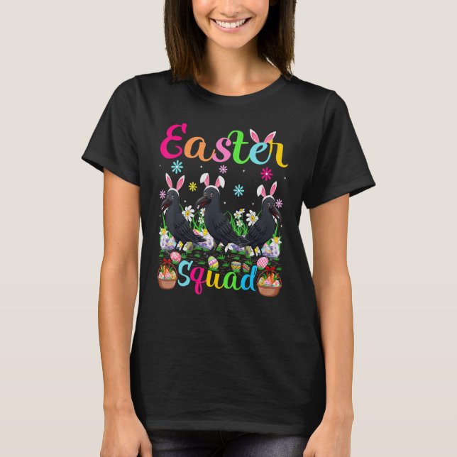 Camiseta Raven Bunny Ear Páscoa Esquadrão Raven Bird Happy  (Frente)
