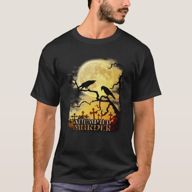 Camiseta Raven Crow Attempted Murder Retro Moon Wiccan Paga (Frente)