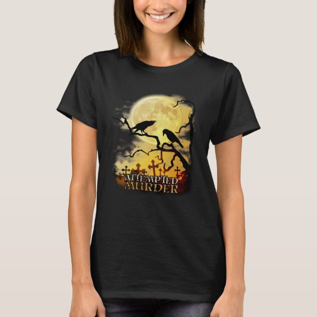 Camiseta Raven Crow Attempted Murder Retro Moon Wiccan Paga (Frente)