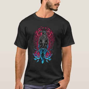 Camiseta Raven Crow Flower Gótica Rosa Black Bird Vintage