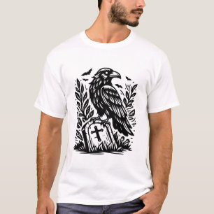 Camiseta Raven e Tombstone Gothic Graveyard Line Art