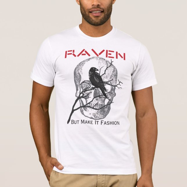 Camiseta Raven Mas Faça-O Estético do Crânio Gótico da Moda (Frente)