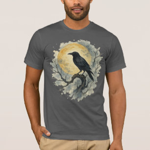 Camiseta Raven negro empoleirado sob a lua de cheio