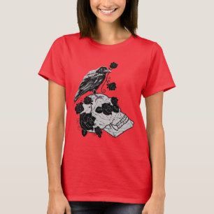 Camiseta Raven Skull e Rosas Mulheres