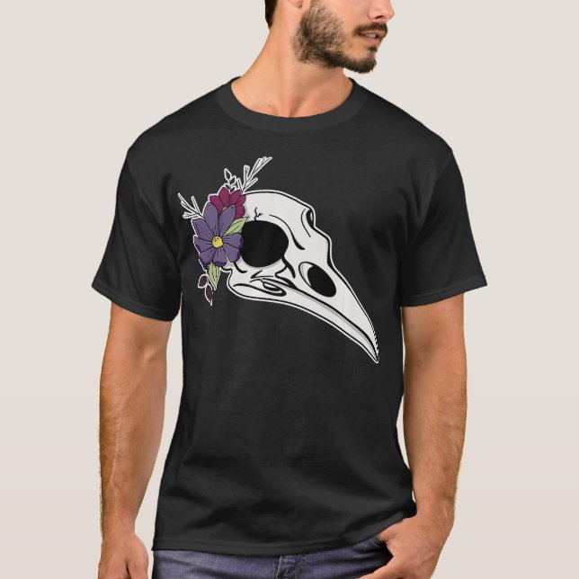 Camiseta Raven Skull Floral Gótico Macabre Taidermy (Frente)