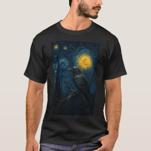 Camiseta Raven Sob Arte Gótica Da Noite Estrelada