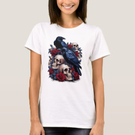 Camiseta Ravens e Rosas: Design de crânio gótico