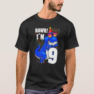Camiseta Raw, eu sou 9 Crianças de Noivado Dinossauro de 9 