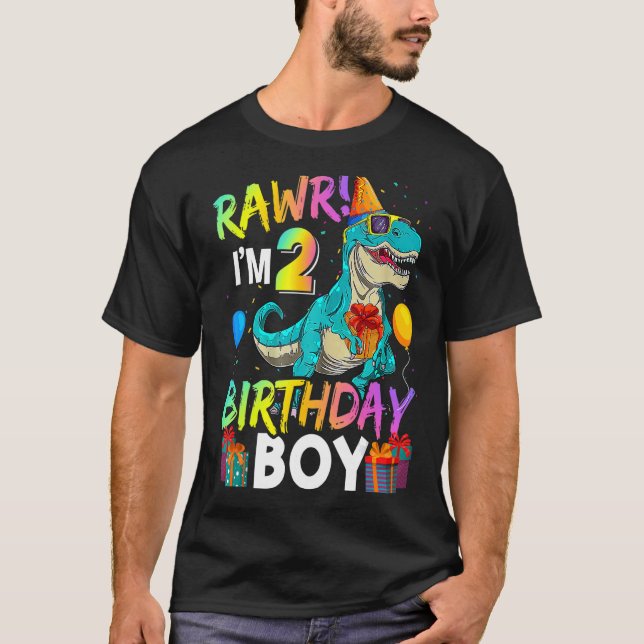 Camiseta Raw, sou 2 Birthday Boy Engraçado Dinossaur Air Ba (Frente)