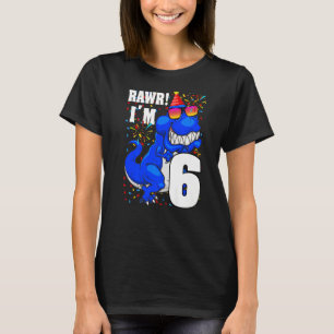 Camiseta Raw, sou 6 Crianças de 6 Anos Dinossauro de Aniver
