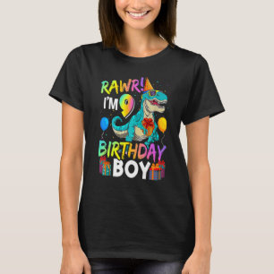 Camiseta Raw, sou 9 Aniversário Garoto Dinossauro Balão de