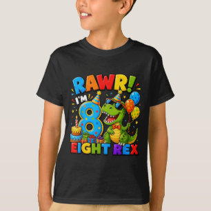 Camiseta Rawr 8 Oito Rex Dinossauro 8º Aniversário Festa Me