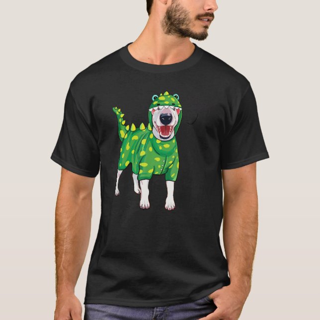 Camiseta Rawr Bull Terrier Dinosaur Dog (Frente)
