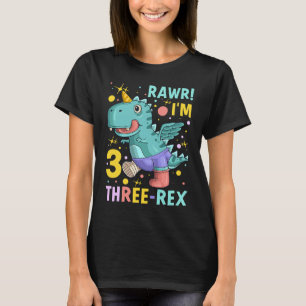 Camiseta Rawr Dinossaur Eu sou 3 Rex aniversário de 3 anos