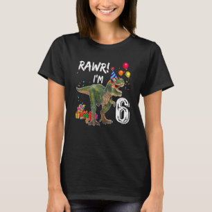 Camiseta Rawr Estou no meu 6º Aniversário Rex Festa de Dino