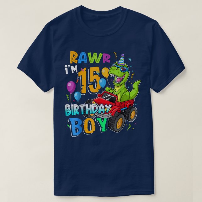 Camiseta Rawr Eu sou 15 Aniversário de 15 Anos Dinossauro M (Frente do Design)