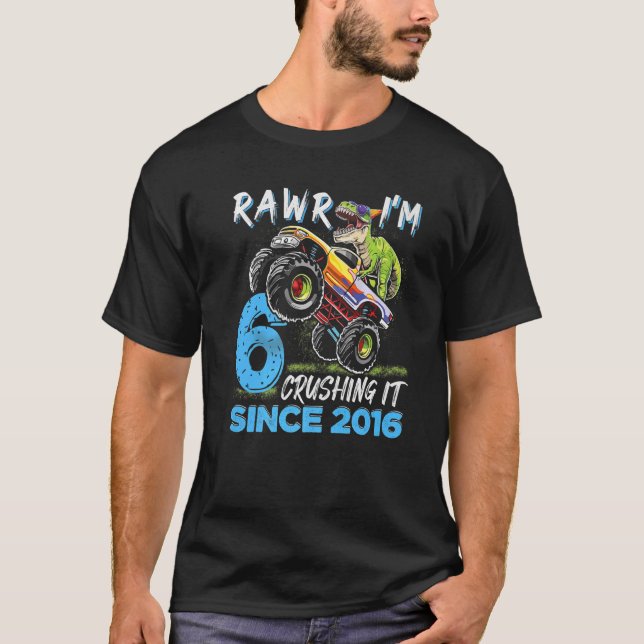 Camiseta Rawr, eu sou 6 Monstros 6 de Jovem de Caminhão (Frente)