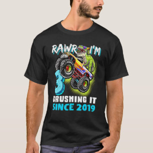Camiseta Rawr eu sou um caminhão monstro dinossauro de 3 an