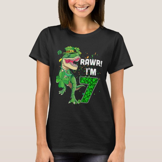Camiseta Rawr eu tenho 7 anos de idade 2015 T Rex Dinossaur (Frente)