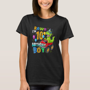 Camiseta Rawr I M 10th Birthday Boy Dinosaur Rex 10 Anos O