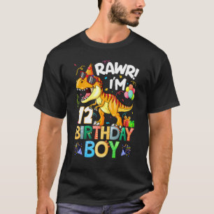 Camiseta Rawr I M 12 Birthday Boy Dinosaur T Rex 12 Anos
