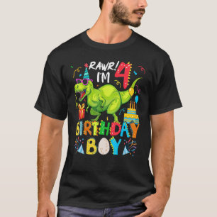 Camiseta Rawr I M 4th Birthday Boy Dinosaur T Rex 4 Anos O