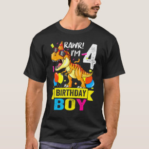 Camiseta Rawr I M 4th Birthday Boy Dinosaur T Rex 4 Anos O
