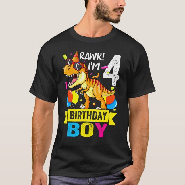 Camiseta Rawr I M 4th Birthday Boy Dinosaur T Rex 4 Anos O (Frente)