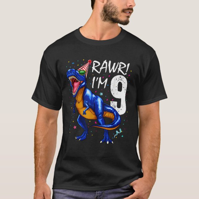 Camiseta Rawr I m 9 9º aniversário Dinossauros Meninos Dino (Frente)