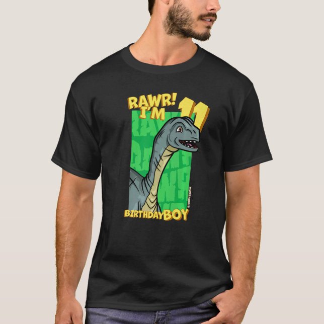 Camiseta Rawr I'm 11 Birthday Boys 11 Birthday Dino Mussa (Frente)