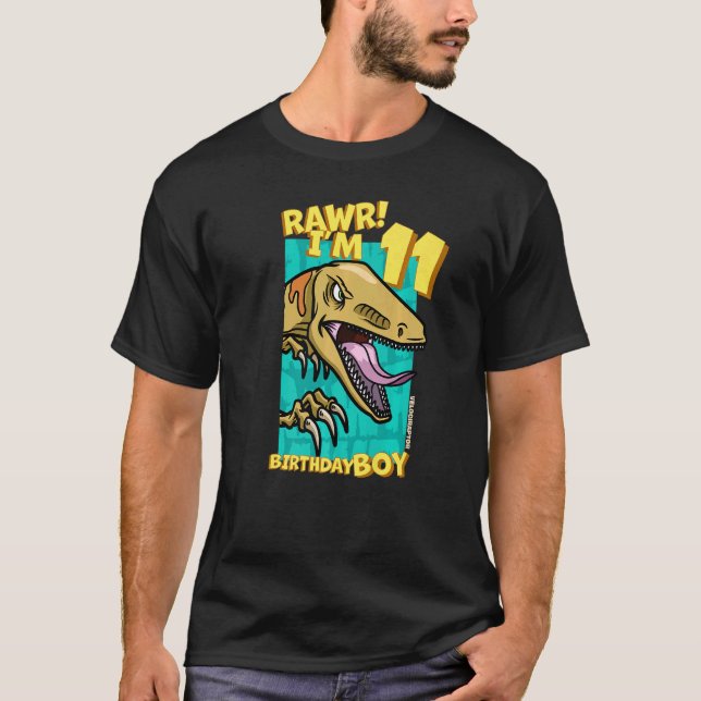 Camiseta Rawr I'm 11 Birthday Boys 11 Birthday Dino Veloc (Frente)